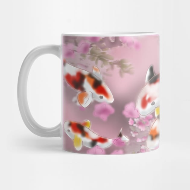 Koi carp with sakura reflections in a pink pond by cuisinecat